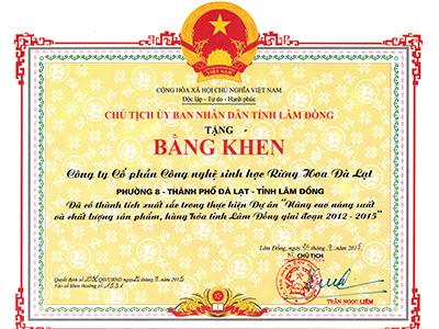 CHỦ TỊCH ỦY BAN NHÂN DÂN TỈNH LÂM ĐỒNG KHEN TẶNG